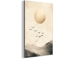 Aluminium schilderij 60x90 cm - Wanddecoratie metaal - Landschap - Japandi - vogel - Metalen muurdecoratie woonkamer - Decoratie industrieel - Foto op dibond - Industriële accessoires slaapkamer