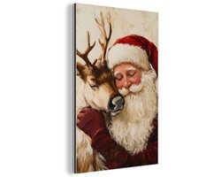 Aluminium schilderij 80x120 cm - Wanddecoratie metaal - Kerstman - Rendier - Kerst - Christmas - Metalen muurdecoratie woonkamer - Decoratie industrieel - Foto op dibond - Industriële accessoires slaapkamer
