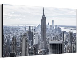 Aluminium schilderij 80x40 cm - Wanddecoratie metaal - Bewolkte hemel boven het Empire State Building in Amerika - Metalen muurdecoratie woonkamer - Decoratie industrieel - Foto op dibond - Industriële accessoires slaapkamer