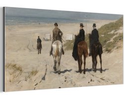 Aluminium schilderij 80x40 cm - Wanddecoratie metaal - Morgenrit langs het strand - Schilderij van Anton Mauve - Metalen muurdecoratie woonkamer - Decoratie industrieel - Foto op dibond - Industriële accessoires slaapkamer