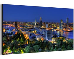 Aluminium schilderij 80x40 cm - Wanddecoratie metaal - Rotterdam - Nederland - Skyline - Metalen muurdecoratie woonkamer - Decoratie industrieel - Foto op dibond - Industriële accessoires slaapkamer
