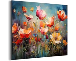 Aluminium schilderij 80x60 cm - Wanddecoratie metaal - Bloemen - Watercolor - Kunst - Botanisch - Natuur - Metalen muurdecoratie woonkamer - Decoratie industrieel - Foto op dibond - Industriële accessoires slaapkamer