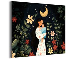 Aluminium schilderij 80x60 cm - Wanddecoratie metaal - Moeder - Kind - Kleurrijk - Bloemen - Metalen muurdecoratie woonkamer - Decoratie industrieel - Foto op dibond - Industriële accessoires slaapkamer