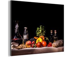 Aluminium schilderij 80x60 cm - Wanddecoratie metaal - Stilleven - Eten - Drinken - Fruit - Zwart - Metalen muurdecoratie woonkamer - Decoratie industrieel - Foto op dibond - Industriële accessoires slaapkamer