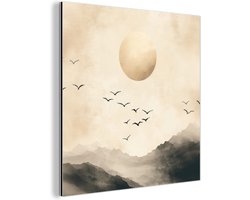 Aluminium schilderij 90x90 cm - Wanddecoratie metaal - Landschap - Japandi - vogel - Metalen muurdecoratie woonkamer - Decoratie industrieel - Foto op dibond - Industriële accessoires slaapkamer