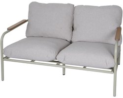 Aluminium tuinbank MCW-O11, 2-zits bank voor buiten, stof Olefin (205 g/m²) 125cm ~ lichtgroen bekleding beige