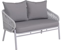 Aluminium tuinbank MCW-P90, tuinbank Outdoor zitbank, touwvlechtwerk Rope stof/textiel (180 g/m²) ~ lichtgrijs