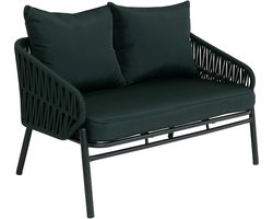 Aluminium tuinbank MCW-P90, tuinset Outdoor zitbank, touwvlechtwerk Rope stof/textiel (180 g/m²) ~ groen