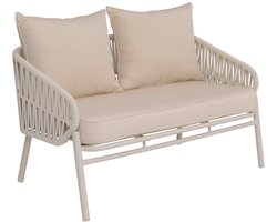 Aluminium tuinbank MCW-P90, tuinset zitbank outdoor, touwvlechtwerk Rope stof/textiel (180 g/m²) ~ crème