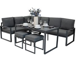 Aluminium Tuinmeubels | L-Vormig Hoekbank Eettafel Krukken Grijs Rotan Vervanger