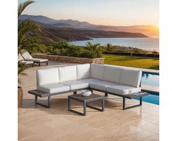 Aluminium Tuinmeubelset 4-delig Loungeset met Verstelbare Rugleuning Polywood Tafel Weerbestendige Balkonset met Kussens voor Tuin Terras – Urbanhome