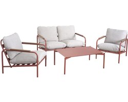 Aluminium tuinset MCW-O11, 2-zitsbank fauteuil bank voor buiten, Olefin (205 g/m²) ~ terracotta bekleding beige