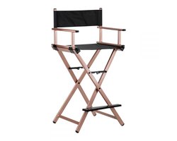 Aluminium Visagie en Make up Stoel Rosé Goud met Voetensteun - Regisseursstoel - Perfect Voor de Mobiele Visagist