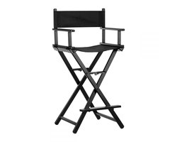 Aluminium Visagie en Make-up Stoel Zwart met Voetensteun – Opvouwbare Regisseursstoel – Lichtgewicht & Professioneel voor Mobiele Visagisten