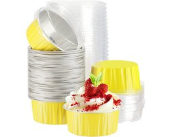 Aluminiumfolievormpjes voor het maken van karamelpudding - muffins - cupcakes en desserts - ovenbestendig - geschikt om te bakken - op te warmen en te bewaren - geel - 50 stuks