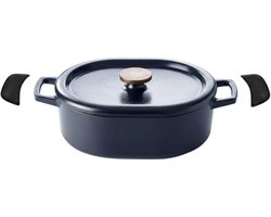 Alva Braadpan met deksel - Dutch Oven Ovaal Nori 31 x 21 cm + Gratis Leren Handvaten - geëmailleerde anti-aanbaklaag