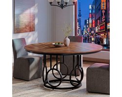 Alvaro Ronde Uitschuifbare Eettafel 110-200 cm - Industrieel Donker Hout met Zwart Metalen Spinpoot Onderstel - 4 tot 10 personen - Vintage Loft Design - Grote Ronde & Ovale Eetkamertafel - Casa Serena