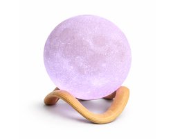 Alvora – XXL Luxe Maanlamp met Afstandsbediening – 20 CM – 16 Kleuren – Premium Hout Look Standaard - Tafellamp - Nachtlamp - Sfeerlamp