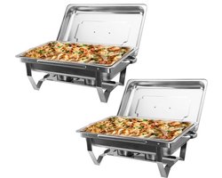 AM Products - Chafing dish - Buffetschaal - Set van 2 schalen - 8 L inhoud - Roestvrij staal - Catering - Warmhoudschaal