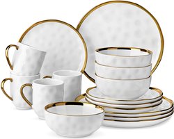 AM Products - Wit Porseleinen Serviesset voor 6 Personen - 32-delig - Elegant Design - Gouden rand - Hoogwaardig Porselein