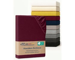 AM Qualitätsmatratzen Premium hoeslaken 110 x 200 cm boxspringbed (200gsm) in Bordeaux - Made in Germany - OEKO TEX gecertificeerd topper hoeslaken - Jersey hoeslaken - Fitted Sheets