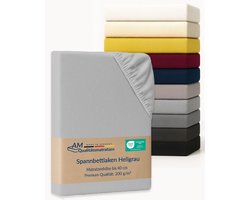 AM Qualitätsmatratzen Premium hoeslaken 160 x 190 cm boxspringbed (200gsm) in Lichtgrijs - Made in Germany - OEKO TEX gecertificeerd topper hoeslaken - Jersey hoeslaken - Fitted Sheets