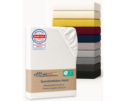AM Qualitätsmatratzen Premium hoeslaken 180 x 210 cm boxspringbed (200gsm) in Wit - Made in Germany - OEKO TEX gecertificeerd topper hoeslaken - Jersey hoeslaken - Fitted Sheets