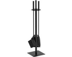 AMA® Openhaard Set - Haardset - Schoorsteen - met Houtdrager - Smeedijzer - Zwart - 58x18x16cm