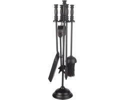 AMA® Openhaard Set - Haardset - Schoorsteen - met Houtdrager - Smeedijzer - Zwart - 7x12x45cm