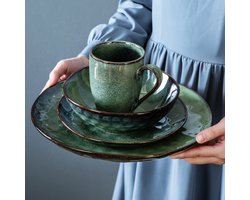 Amalee - 16 delig Serviceset - Keramisch - Dinner / desert bord / mok / kom - groen - Magnetron bestendig - Vaatwasser bestendig