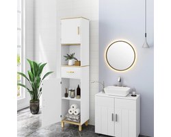 Amalee - Badkamer meubel - Hoge badkamer kast - Small - Wit - 180 cm hoog - 40 cm breed - 30 cm diep