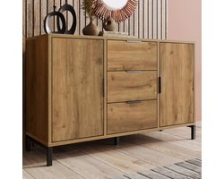 Amalee - Dressoir - Hout - Met zwarte accenten - 120 x 40 x 76 cm - Voor de woonkamer of slaapkamer - Met 3 lades en 2 deuren -