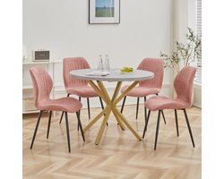 Amalee - Eettafel - 100 cm - Marmerlook tafelblad - Gouden poten - Ronde salontafel - Kleine salontafel - Past in elk interieur - MDF