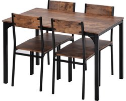 Amalee -Eettafel met 4 eetstoelen - Donker bruin met zwarte meten stoelen - B 108 cm x L 65 cm x H 75 cm - Geschikt voor kleine ruimtes -