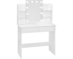 Amalee - Kaptafel - Make up tafel - Met LED lichtjes - Met 2 lades - en 4 plankjes - 90 X 40 X 125 cm - Meidenkamer - Slaapkamer -