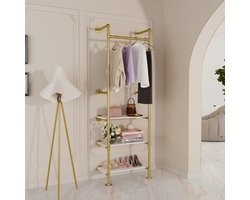 Amalee - Open garderobe - Hangkast - Open kast - Metaal - Zonder deuren - Goud - Met planken - Kan ook gebruikt worden als kapstok en schoenen rek -