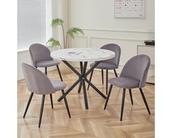 Amalee - Set van 4 stoelen - Eetstoelen - Fluweel - Grijs - Eetkamer stoelen - Eettafel stoelen - Zwarte metalen poten - Met rugleuning - Vintage Nordic