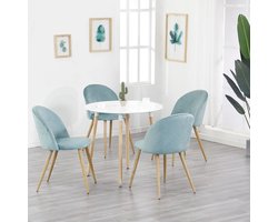 Amalee - Set van 4 stoelen - Eetstoelen - Fluweel - Licht blauw - Eetkamer stoelen - Eettafel stoelen - Houtlook metalen poten - Met rugleuning - Vintage Nordic