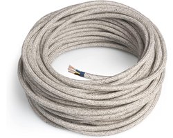 Amarcords - Elektrische gekleurde stofkabel BEIGE CANVAS, rond, linnen, 10 meter, met aardegeleider 3x0,75mm - Draad bekleed met vintage gekleurde stof voor lampen kroonluchters wandlampen en lampenkappen.