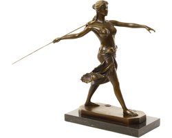 Amazon Warrior - Bronzen Beeld - Mythologie Sculptuur - Amazone Krijger Diana - Brons Beeldje - Kunstwerk - Interieur Decoratie - Gesigneerd met gieterij stempel - Marmer voet - 22x15x30