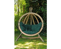 Amazonas Globo Chair Hangstoel - Weerbestendige Groene kussens + Luxe Houten Standaard