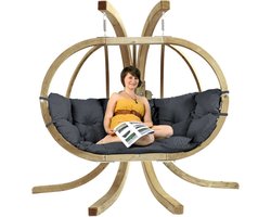 Amazonas Globo Chair Royal 2 persoons - Antraciet grijs gekleurde kussens + Luxe Houten Standaard