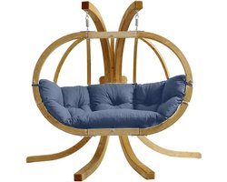 Amazonas Globo Chair Royal 2 persoons - Brisa Blue gekleurde kussens + Luxe Houten Standaard