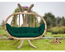 Amazonas Globo Chair Royal - 2 persoons - Groene kussens Weerbestendig + Luxe Houten Standaard