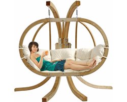 Amazonas Globo Chair Royal 2 persoons - Naturel gekleurde kussens + Luxe Houten Standaard