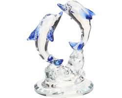 Ambachtelijk Dolfijn Ornament als Woondecoratie - Standbeeld en Sculptuur voor Kerstcadeaus en Geschenken in Wit Kristal voor Desktop Decor
