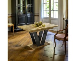 Ambachtelijk Eiken Uitschuifbare Eettafel – 130-210 cm – Luxe & Modern Design – Verlengbaar & Krasbestendig – Geschikt voor 8 Personen
