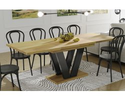 Ambachtelijke Eik Uitschuifbare Eettafel – Verlengbare Eettafel 8 Personen Champton – Bewerkt Hout & Metaal – Modern & Stijlvol – 130-250 / 130-290 / 130-330 cm – Eetkamertafel van Industrialhome