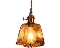 Amber Glas Hanglamp - Vintage Pendant Lamp - Handgemaakt Glazen Kap - E27 fitting - Inclusief LED Edison Lamp - 150 cm Verstelbaar Koord - Voor Keuken Eiland - Witte Warme Verlichting - Rustieke Industriele Woonkamer Verlichting