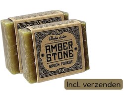 Amberblokjes 2x 'Boles d'olor Green Forest' - Incl. verzenden - Groen - Bos - Bomen - Amber stone blokjes - Geurblokje - Geurverfrisser - Luchtverfrisser - Huisparfum - Parfum - Fris - Wc - Toilet - Kleding - Kast - Lade - Brander - Ontspanning